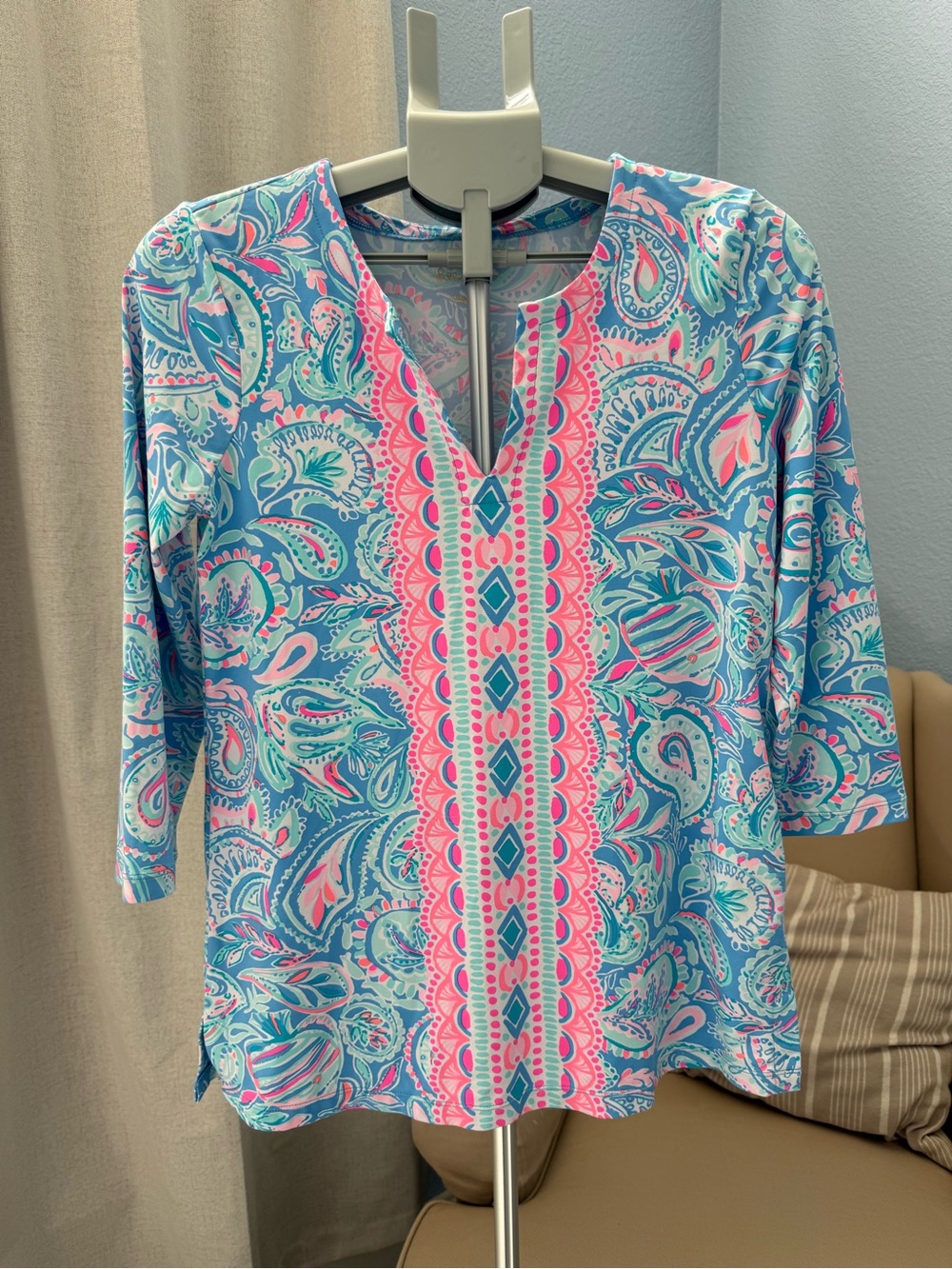 Lilly Pulitzer Pink & Blue Karina Tunic Top Blouse UPF 50 Size S
